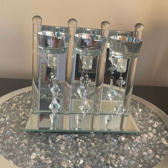 New Crystal clear trio mini candle holder decorative pendulum home decor mirror - Picture 8 of 16